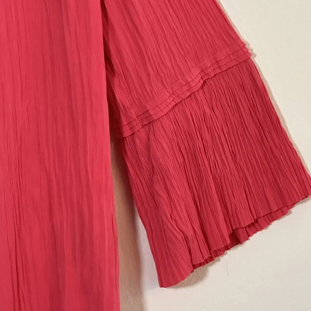 Chicos Flare Sleeve Blouse 16/3 crinkle, 3/4 sleeves, Dressy, Coral/Pink SPRING - Picture 6 of 8